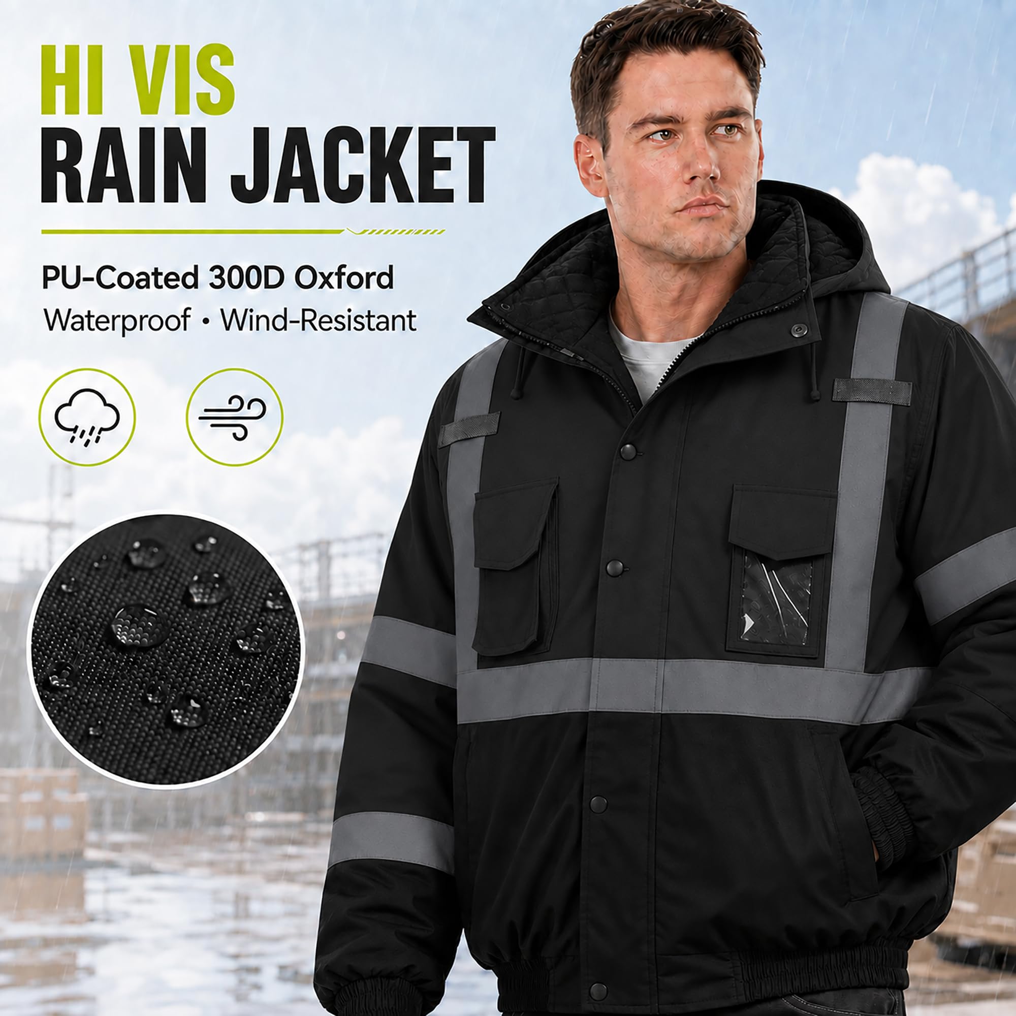 SKSAFETY Hi Vis Safety Bomber Jacket for Men, High Visibility